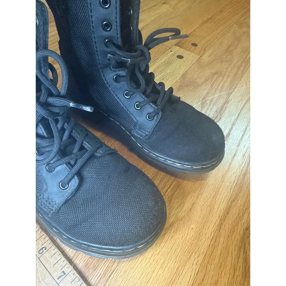 Dr Martens Combs Combat Boots Youth Sz 1 Black Canvas Side Zip Lace Up